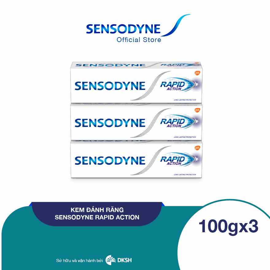 Bộ 3 Kem đánh răng giảm ê buốt Sensodyne Rapid Action 100g/tuýp giảm ê buốt nhanh và bảo vệ lâu dài