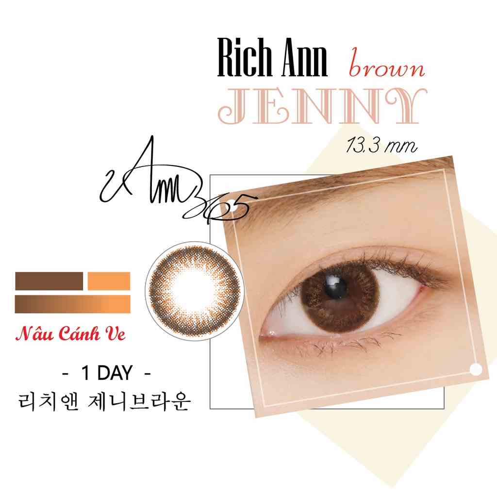 (𝟏 𝐜𝐡𝐢𝐞̂́𝐜) Lens Hỗ Trợ Lệch Độ 1 Ngày Màu Nâu Cánh Ve Jenny Brown ANN365 Lens Nâu Tự Nhiên