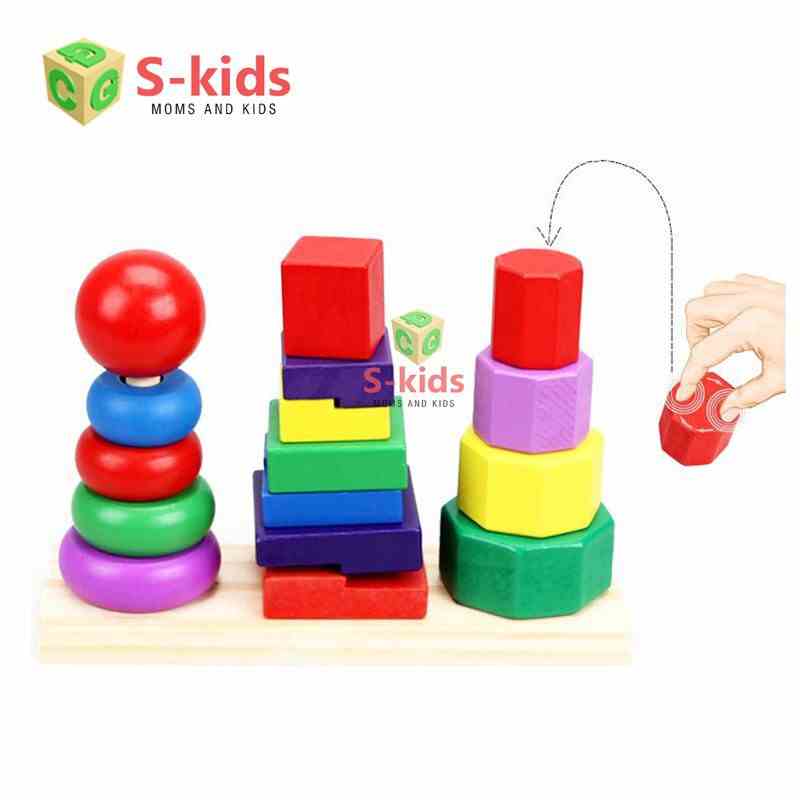 Đồ chơi thông minh cho bé S-Kids, Thả hình khối ba trụ Montessori bằng gỗ cho trẻ em luyện kỹ năng