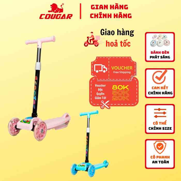 [Mã BMLTB35 giảm đến 35K đơn 99K] Xe Scooter Cho Bé Cougar-HY 01 Họa Tiết Ngộ Nghĩnh, Bánh Có Đèn Phát Sáng