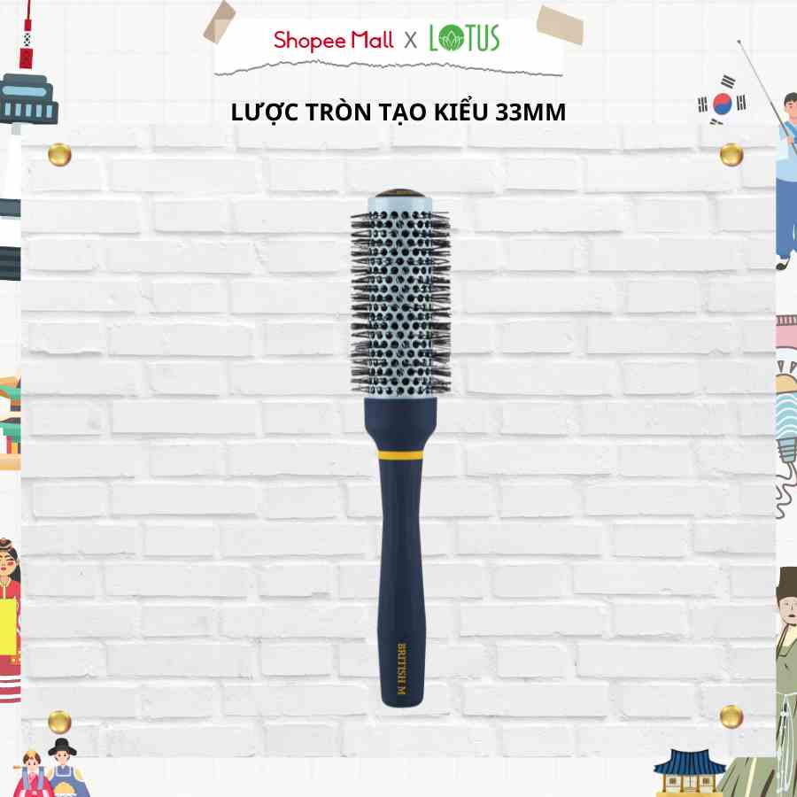 Lược tròn tạo kiểu tóc dành cho tóc ngắn BRITISH M Hot Curling Ceramic Brush 33mm