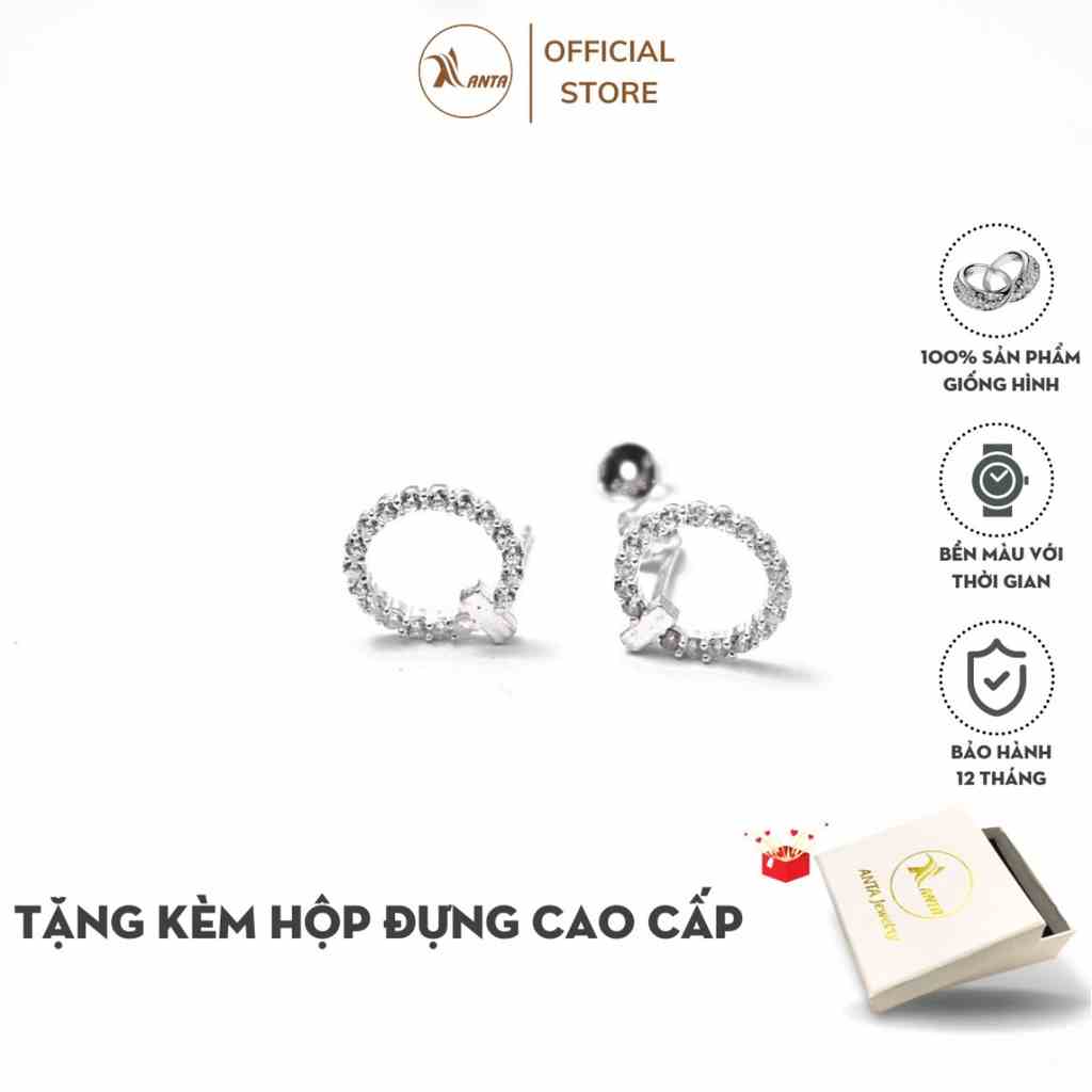 Bông tai bạc ATJ9084 , hoa tai nữ hình tròn đá ANTA Jewelry