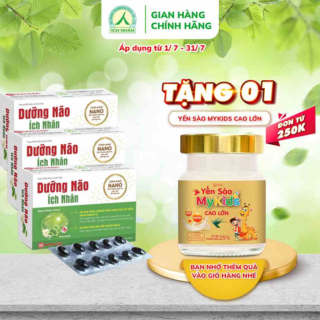 Combo 3 hộp viên uống Dưỡng Não Ích Nhân tăng cường lưu thông máu, giảm đau đầu mất ngủ, rối l