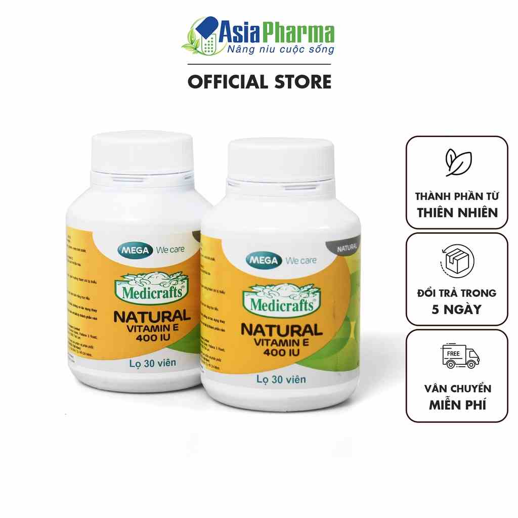 Viên uống Natural Vitamin E 400IU giúp đẹp da chống lão hoá, thực phẩm chức năng -Lọ 30 viên - ASIA PHARMA