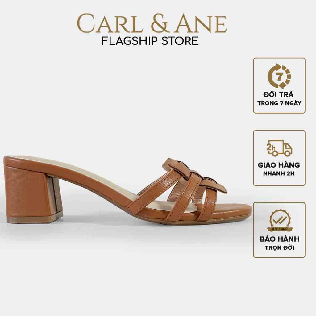 [Mã BMLTB35 giảm đến 35K đơn 99K] Carl & Ane - Dép cao gót mũi hở phối quai đan cao 4cm màu bò_CS014