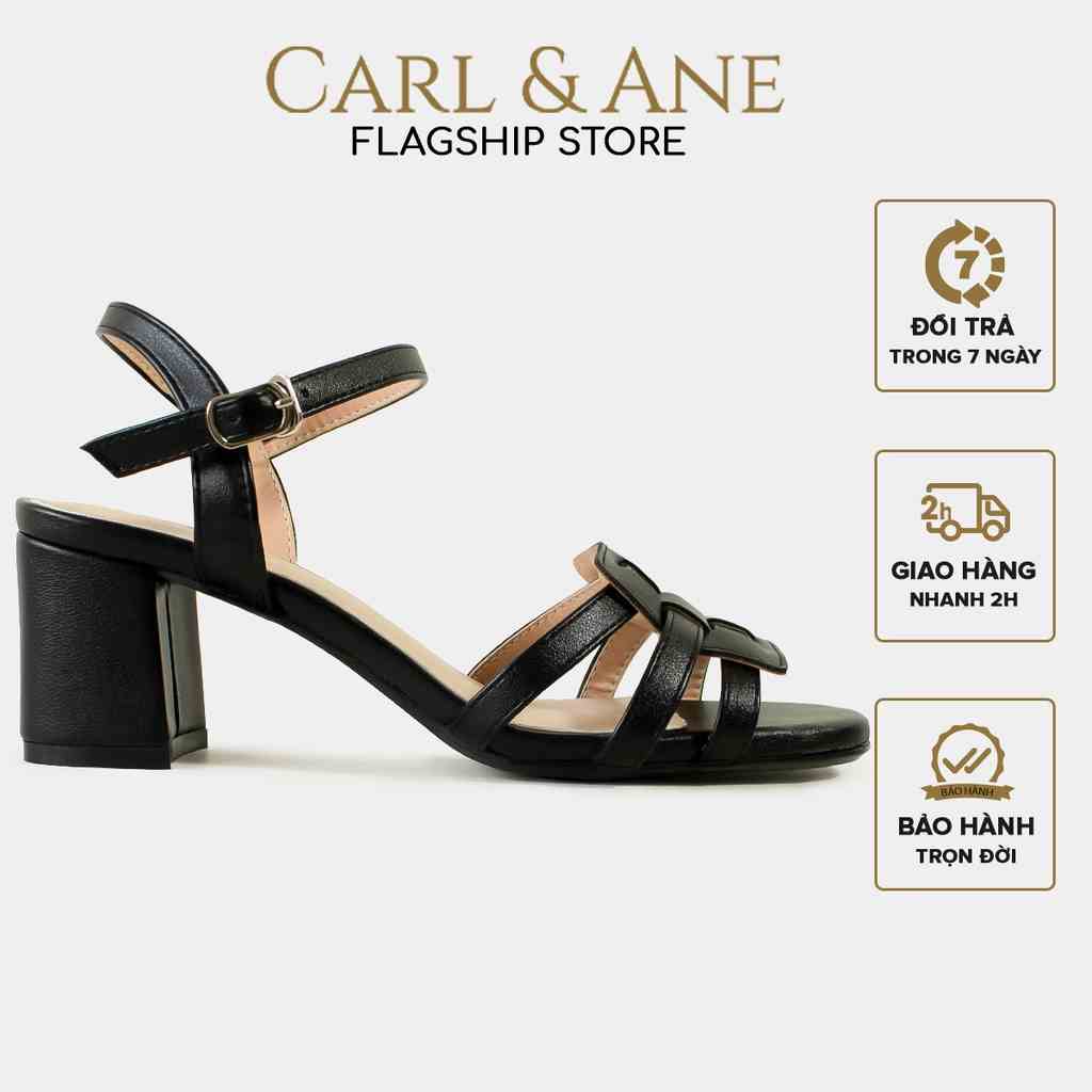 [Mã BMLTA35 giảm đến 35K đơn 99K] Carl & Ane - Giày sandal cao gót mũi hở phối quai đan cao 5cm màu đen_ CS013