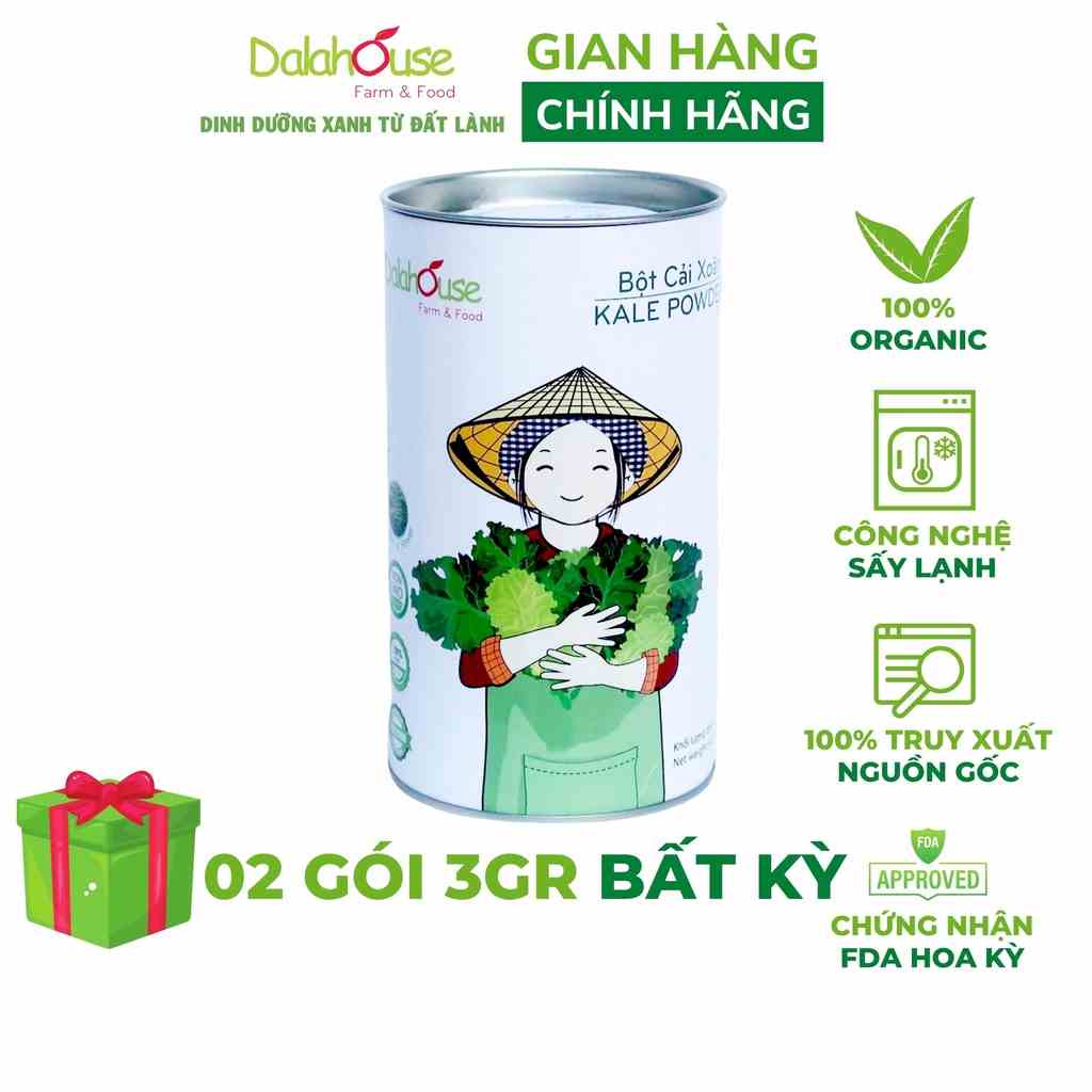 Bột cải xoăn kale nguyên chất Dalahouse công nghệ sấy lạnh tiêu chuẩn Châu Âu hộp 120 gr