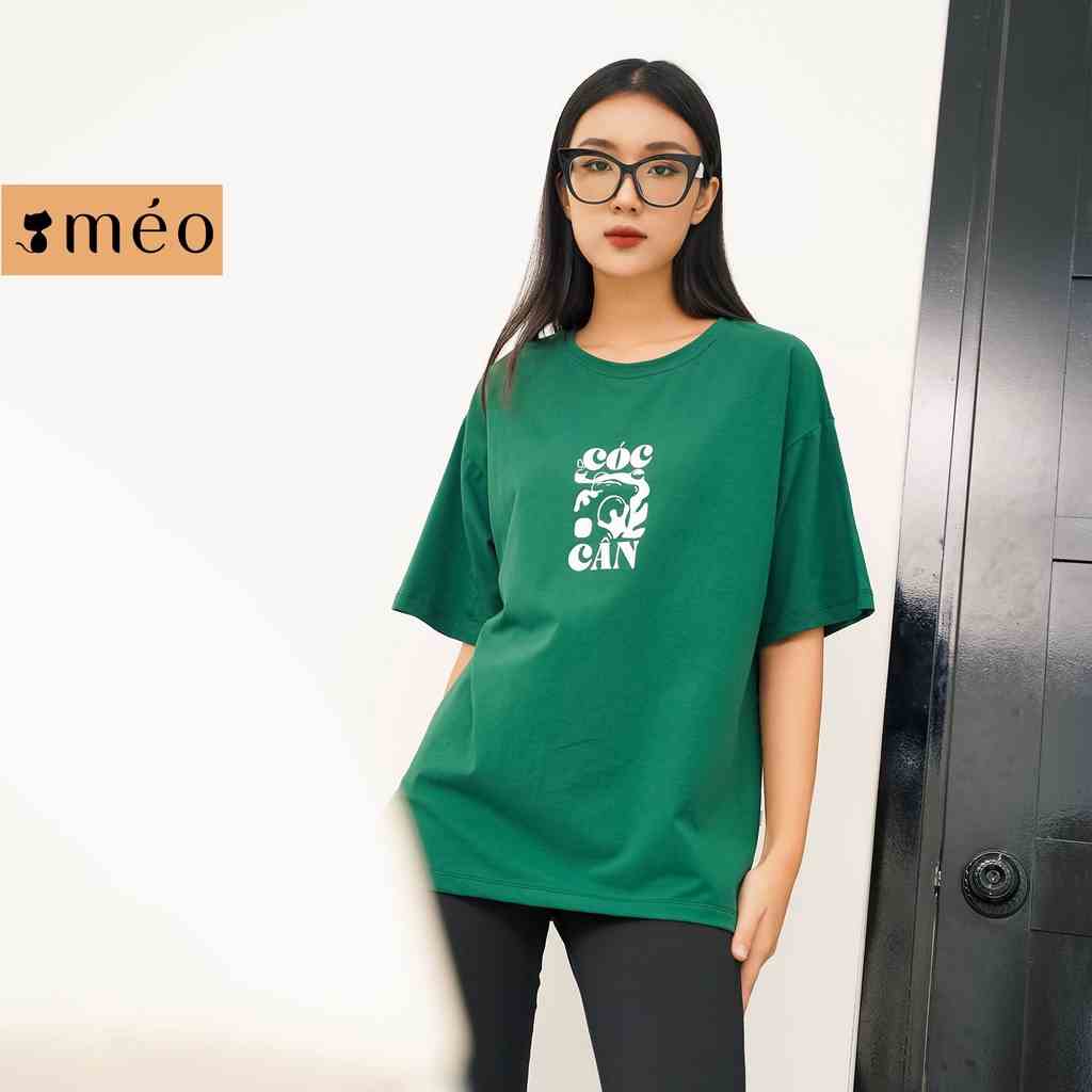 Áo thun tay lỡ Méo shop cổ tròn cotton in chữ Cóc Cần freesize form rộng