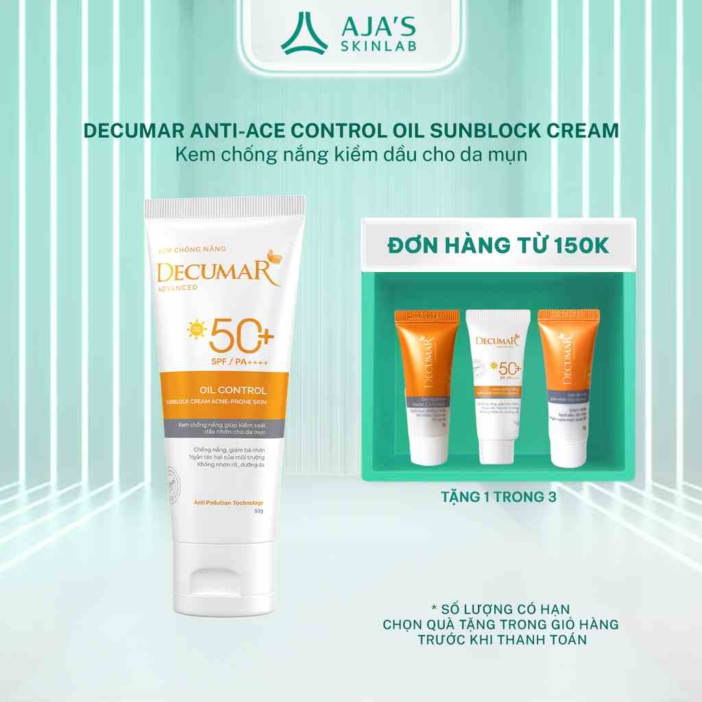 Kem chống nắng kiềm dầu cho da mụn Decumar Advanced Sunblock SPF50+ 50g - AJAS SKINLAB