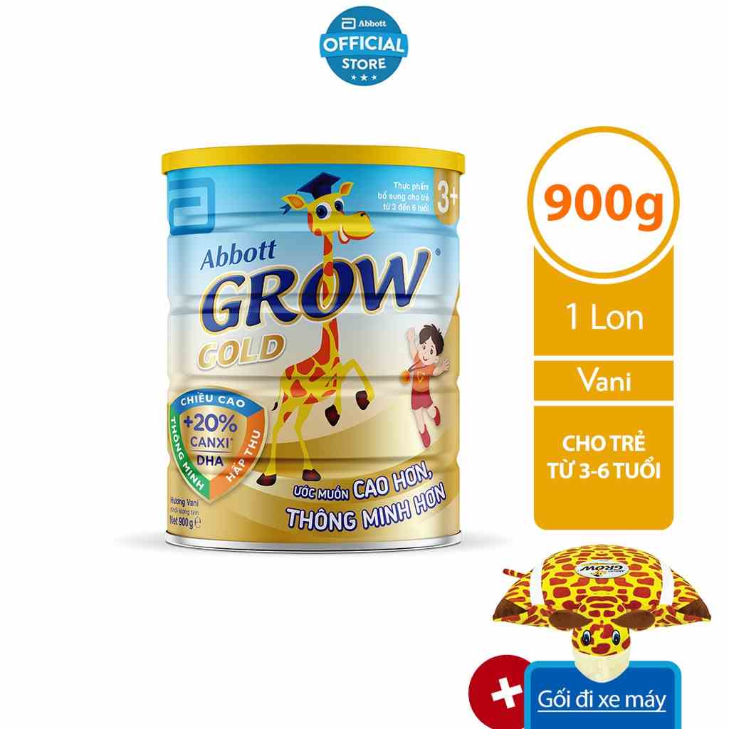 [Tặng gối đi xe máy Grow] Sữa bột Abbott Grow 3+ 900g/lon