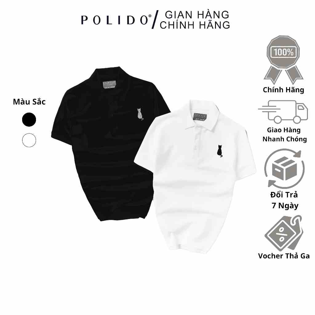 Áo Polo Nam Thêu Mèo Polido Chất Liệu Cotton Thoáng Mát Mềm Mịn Thời Trang Cho Nam Hiện Đại Phong Cách