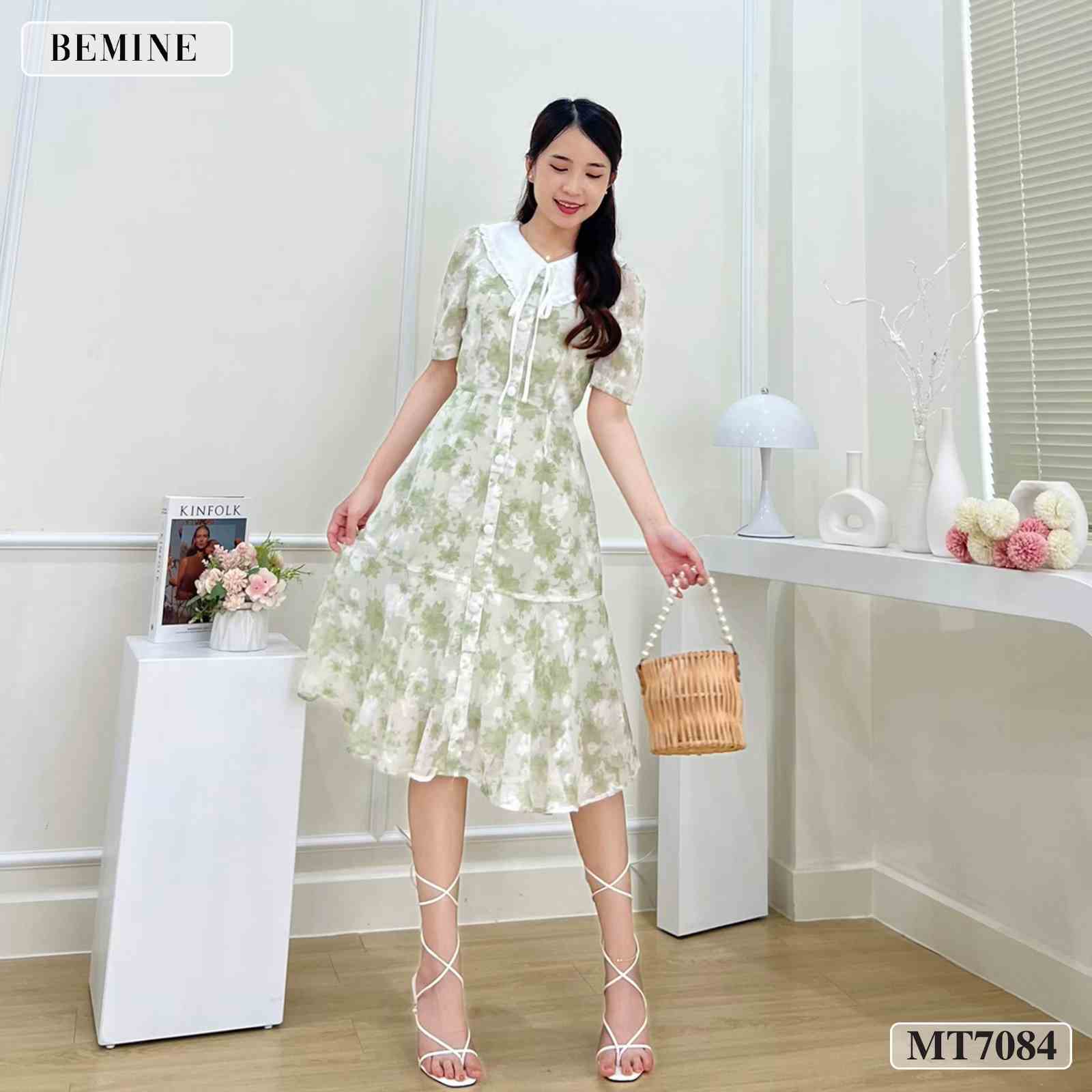 Đầm hoa hoa nhí tùng xoè tay ống đứng BEMINE MT7084