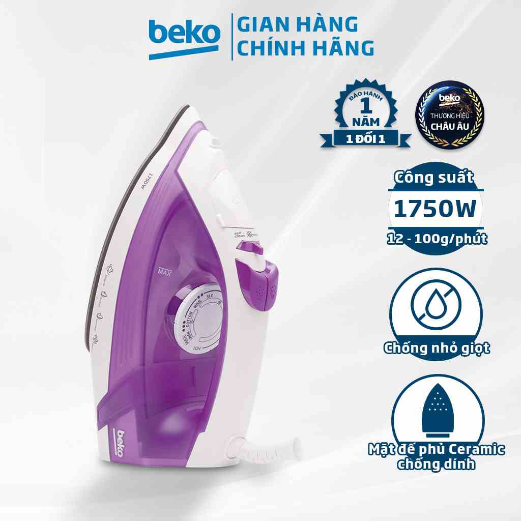 Bàn Ủi Hơi Nước BEKO Mặt Đế Phủ Lớp Chống Dính Ceramic SIM3617