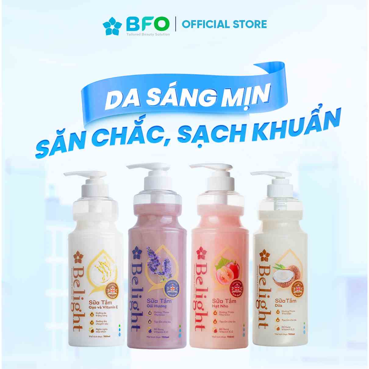 Sữa Tắm Dưỡng Trắng BFO Giúp Dưỡng Da Mềm Mịn Chiết Xuất Thành Phần Thiên Nhiên Dung Tích 700ml