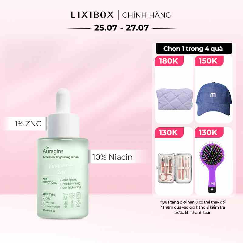 Tinh Chất Giảm Thâm The Auragins 10% Niacinamide + 1% Zinc Acne Clear Serum