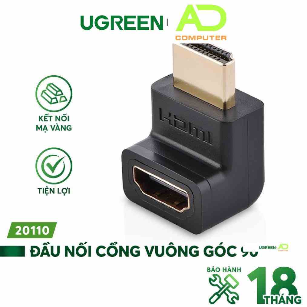 Đầu nối cổng HDMI cái sang HDMI đực vuông góc 90 độ UGREEN 20110 (màu đen) - Hàng phân phối chính hãng