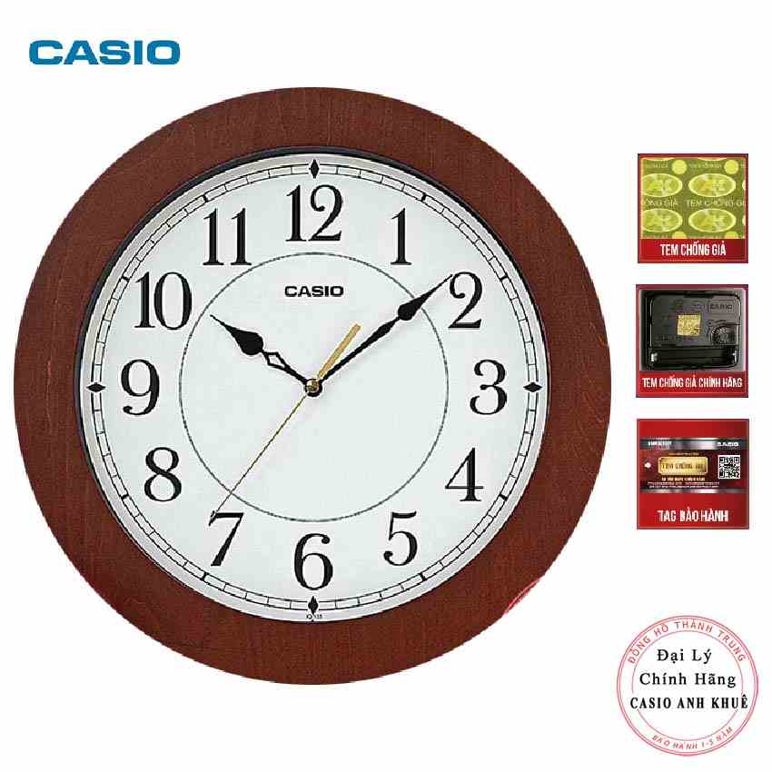 [Mã BMLTB200 giảm đến 100K đơn 499K] Đồng hồ treo tường Casio IQ-133-5DF viền gỗ cỡ to, kim trôi im lặng