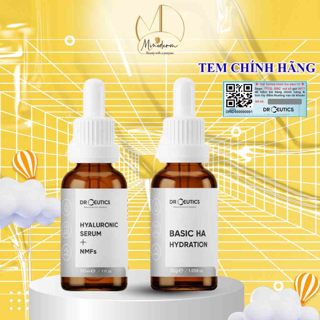 Tinh Chất HA Basic Hydration, Hyaluronic Acid + NMFs Drceutics cấp ẩm và căng bóng da 30ml, 100ml