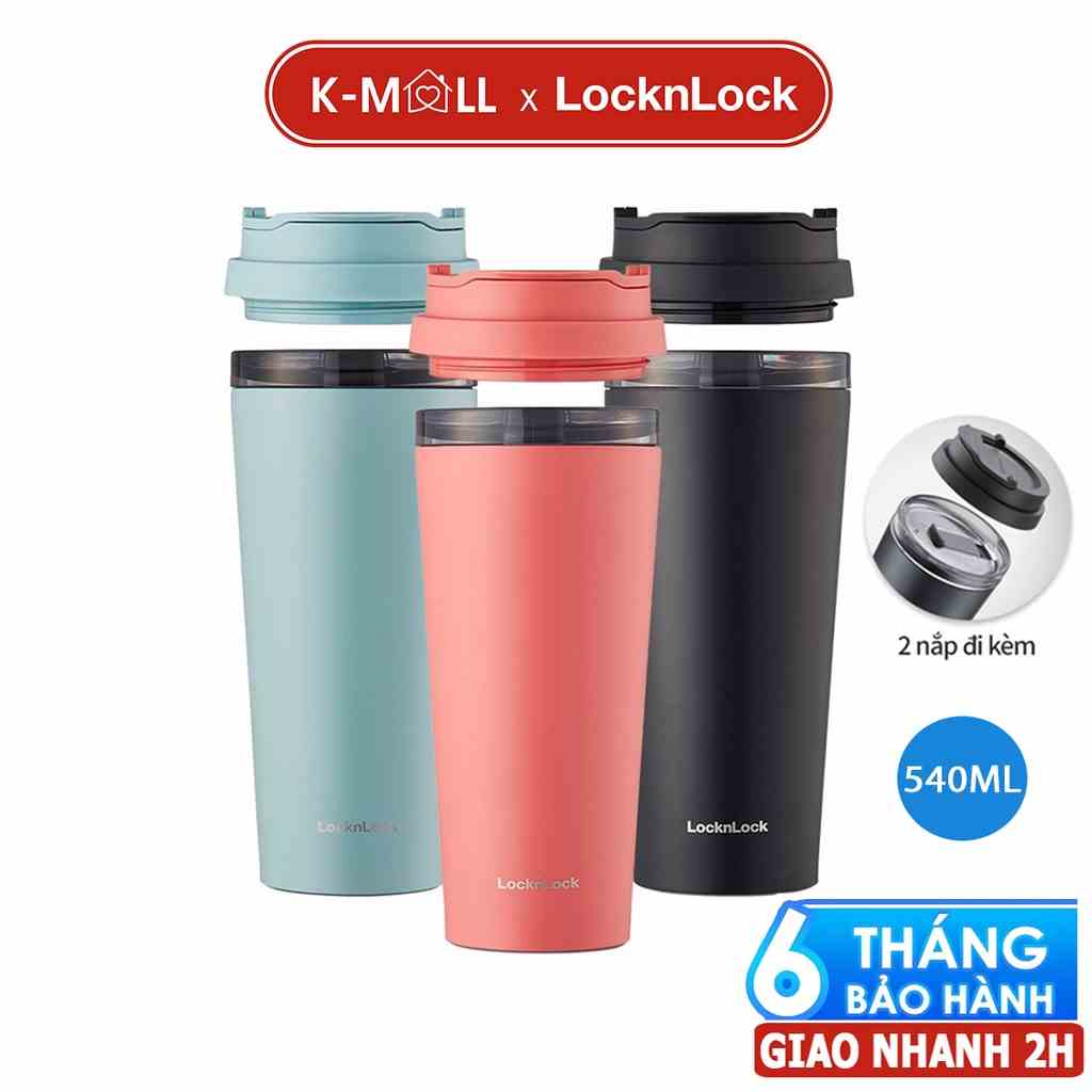 Ly giữ nhiệt LocknLock New Clip Tumbler 540ml LHC4279 có 2 nắp khác nhau đế silicone chống trượt - K-MALL