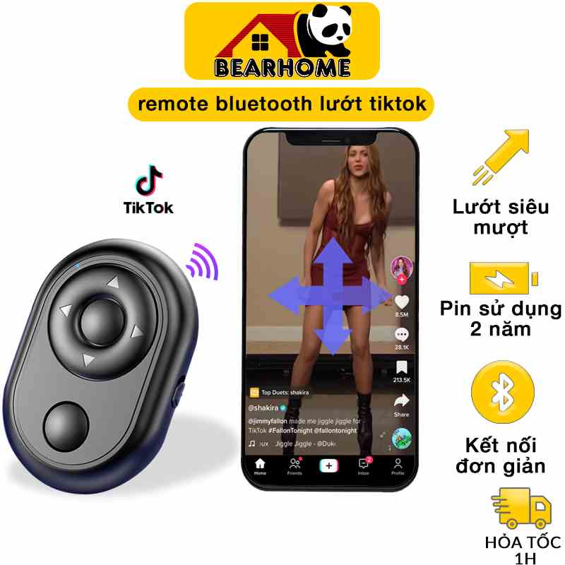 Nút bấm chụp hình BEARHOME bluetooth 5.0 điều khiển từ xa, xem phim lướt lên xuống qua lại kích thước nhỏ gọn