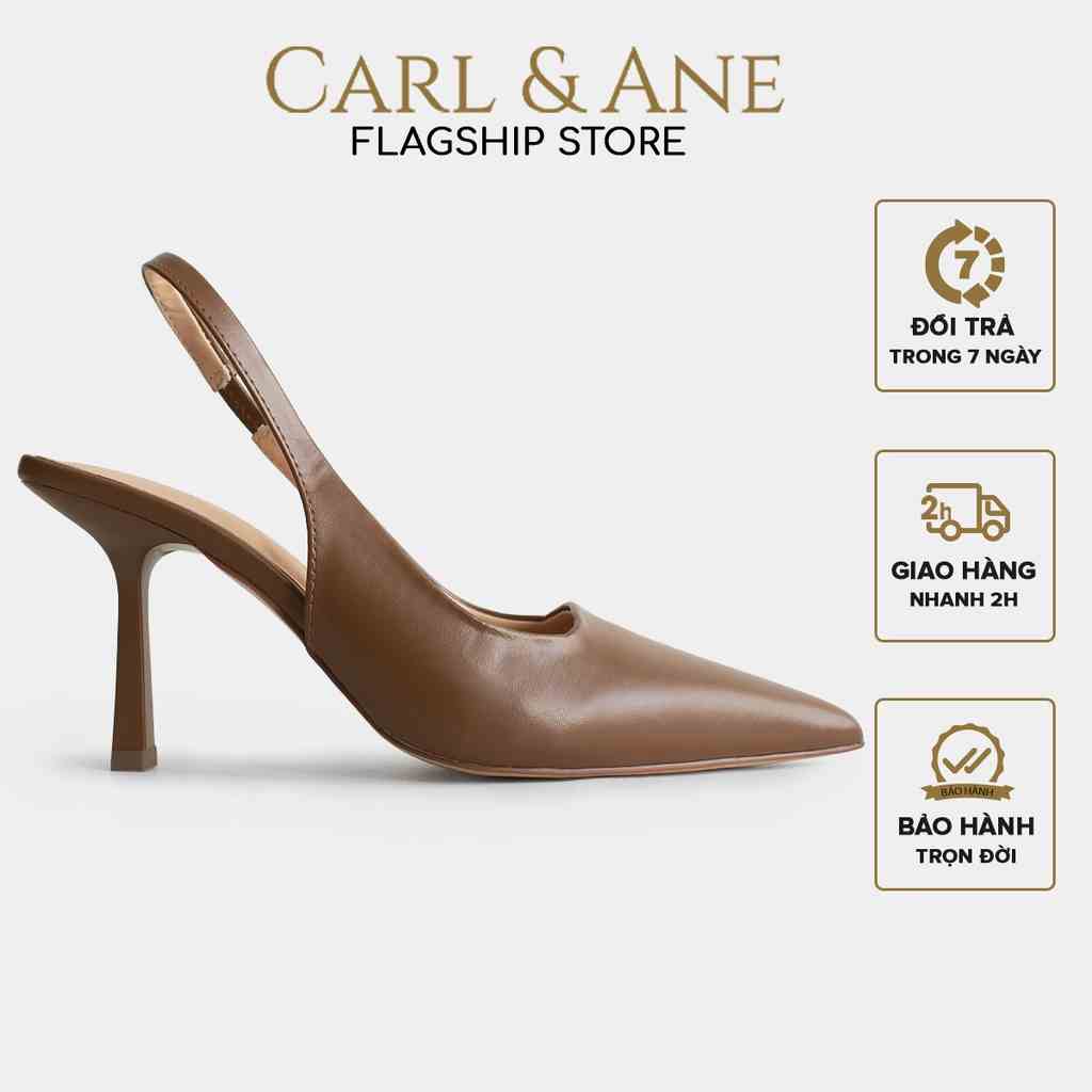 [Mã FA10K28 giảm đến 10k đơn 99k] Carl & Ane - Giày cao gót dáng Slingback mũi nhọn thanh lịch cao 8cm màu nâu - EH041