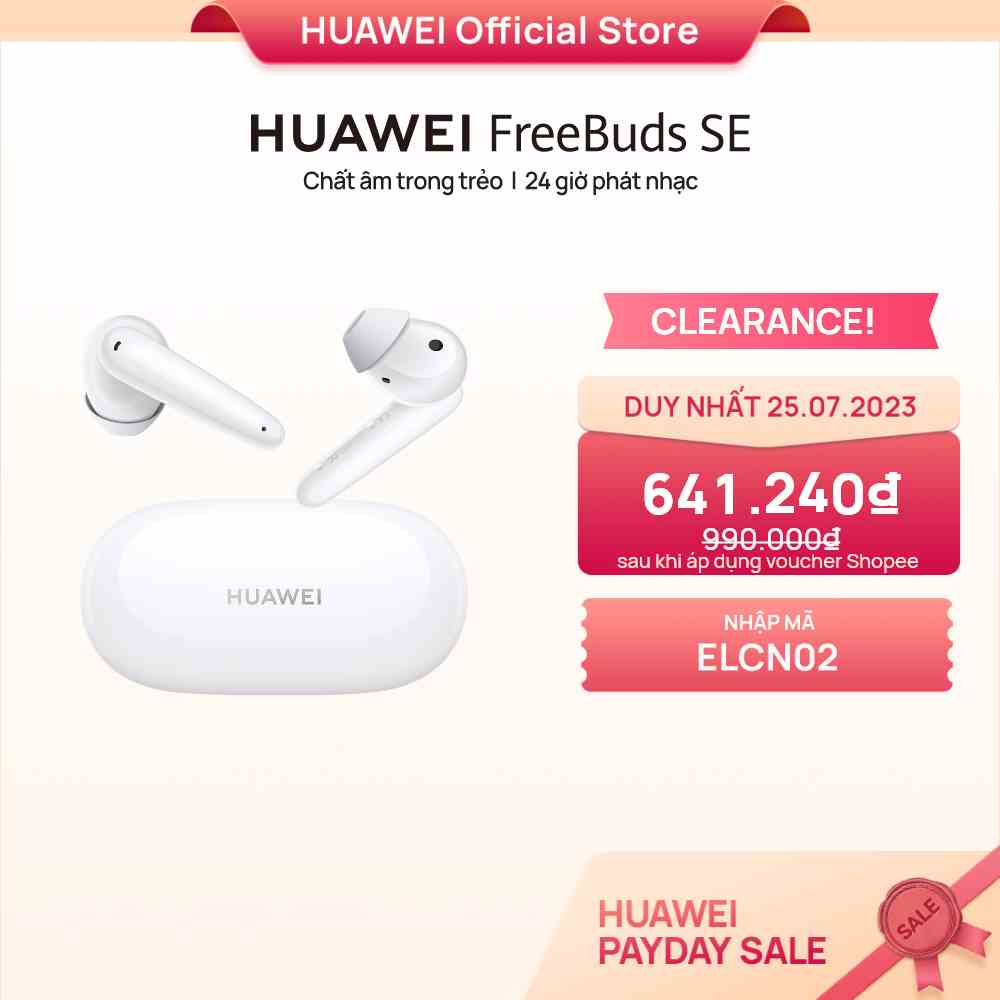 [Mã ELCN02 giảm 500K đơn 300K] Tai nghe HUAWEI FreeBuds SE | Chất Âm Trong Trẻo | 24 Giờ Phát Nhạc