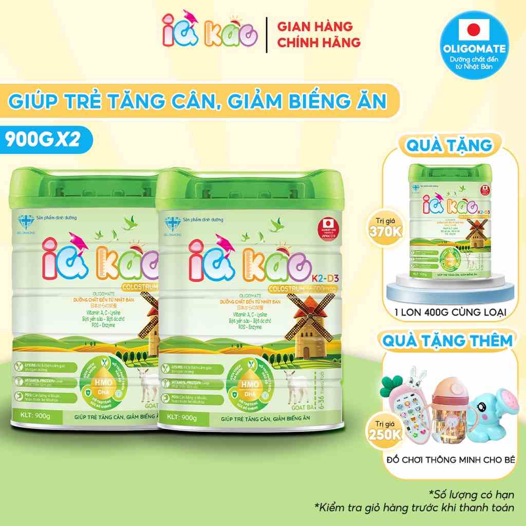 Combo sữa bột dê IQ KAO Goat BA giúp bé ăn ngon, tăng hệ miễn dịch và phát triển toàn diện hộp 900g