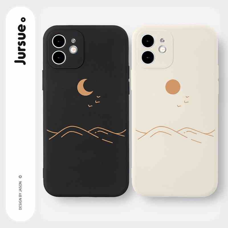 Ốp lưng JURSUE mềm hình cặp đôi dễ thương đẹp đen Cho iPhone 14 13 12 11 Pro Max SE 2020 X XR XS 8 7 ip 6S 6 Plus Y2160