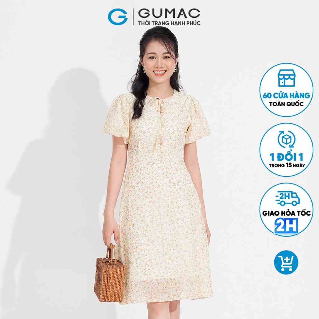 Đầm hoa nơ cổ thời trang GUMAC DD05083