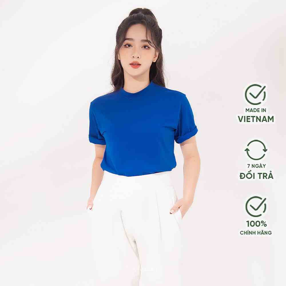 [Mã BMLTA35 giảm đến 35K đơn 99K] Áo phông nữ cổ cao Harriet màu xanh coban navy 100% cotton