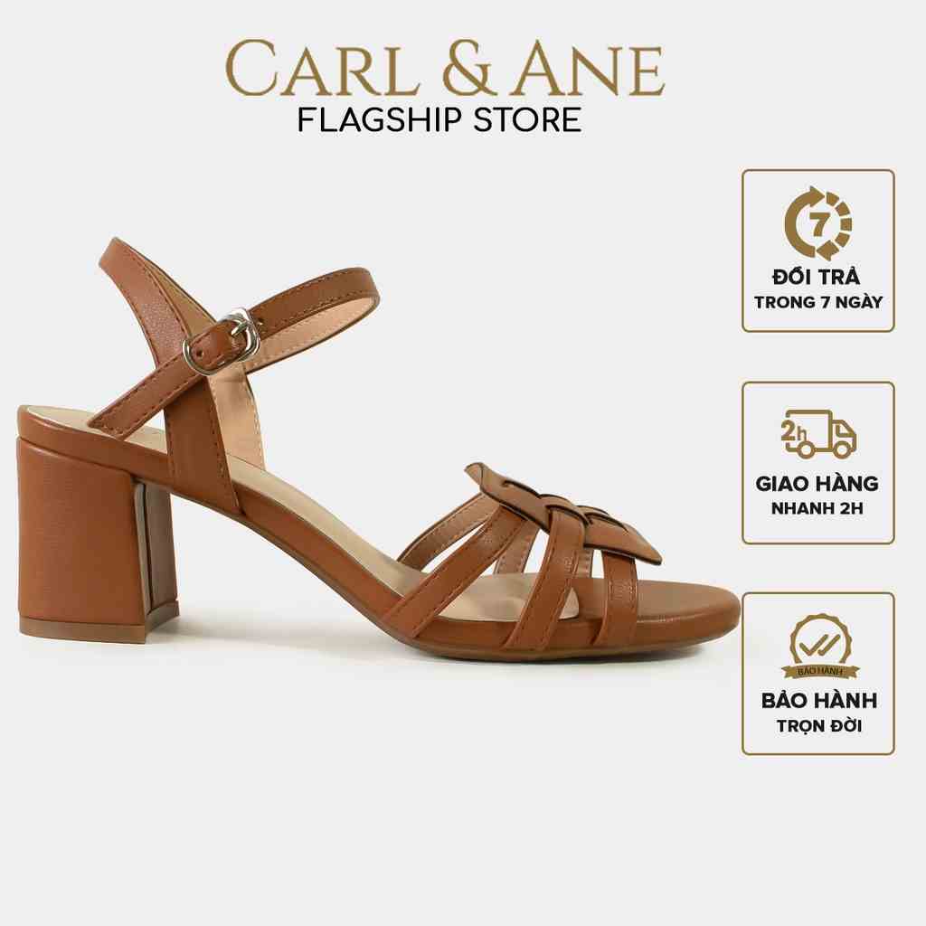 [Mã BMLTA35 giảm đến 35K đơn 99K] Carl & Ane - Giày sandal cao gót mũi hở phối quai đan cao 5cm màu bò_ CS013