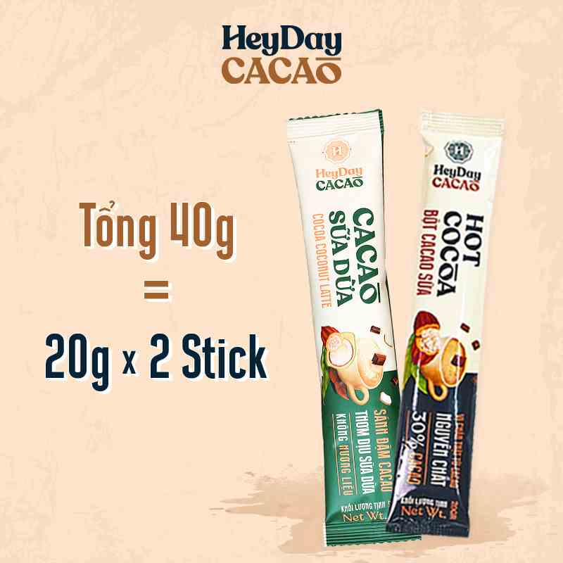 [Mã BMLTA35 giảm đến 35K đơn 99K] Combo 2 Gói 20g Bột Cacao Sữa Tiện Lợi và Bột Cacao Sữa Dừa Thuần Chay - Heyday Cacao