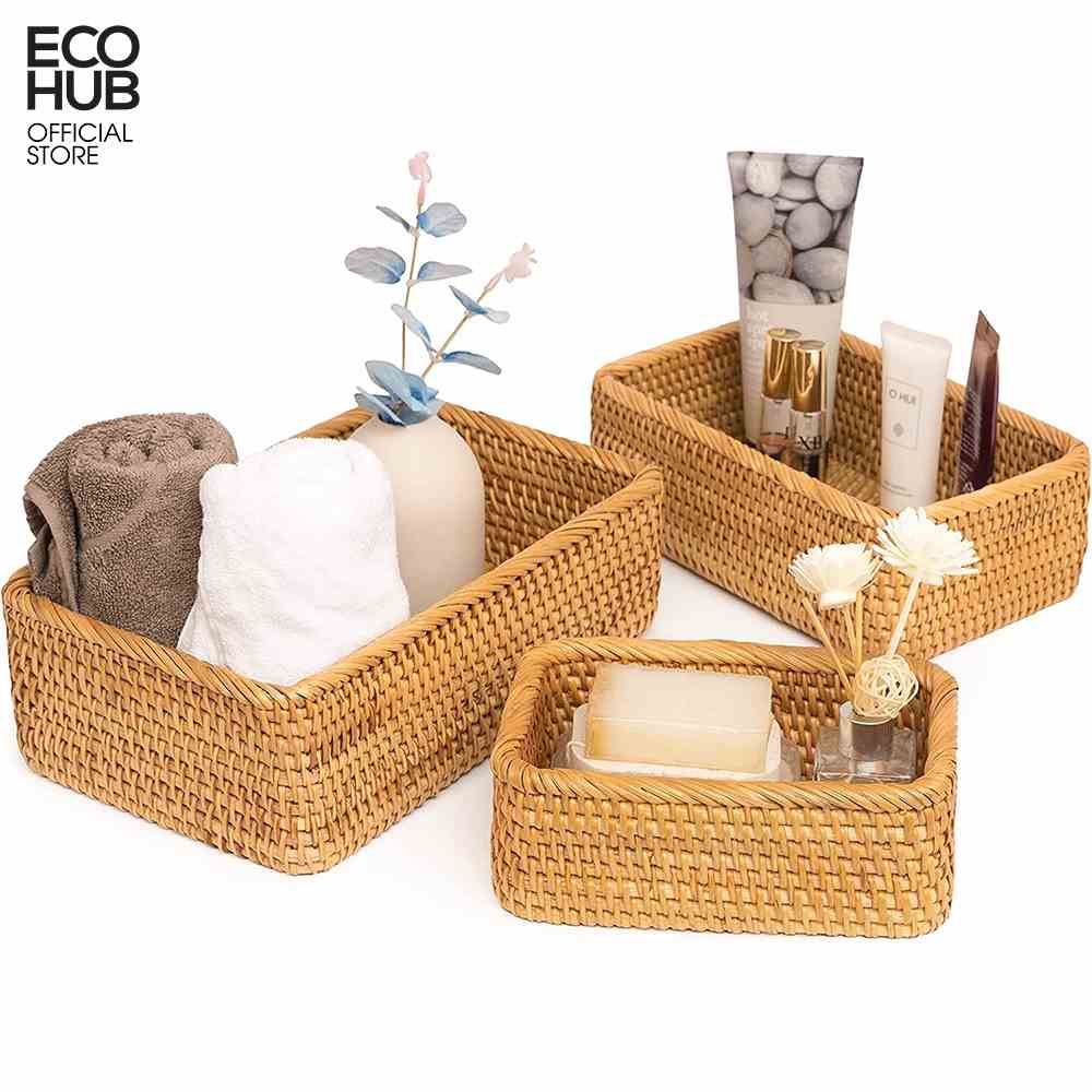 Giỏ mây chữ nhật ECOHUB đựng mỹ phẩm, bánh keo, trái cây (Rattan Basket)