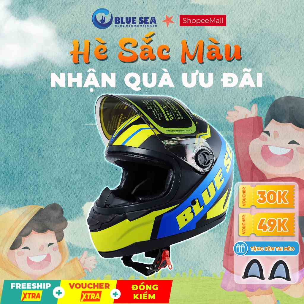 [Mã BMLTB200 giảm đến 100K đơn 499K] Mũ Bảo Hiểm FullFace - BLUE SEA A105 - Tem nhiều màu Sơn - Hàng Chính Hãng