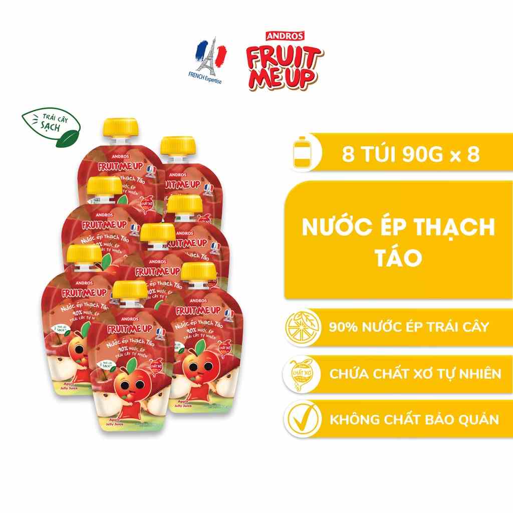 [Mã BMLT35 giảm đến 35K đơn 99K] Combo 8 túi Nước Ép Thạch Táo - 90% Nước Ép Trái Cây Thật - ANDROS FRUIT ME UP - 90gx8