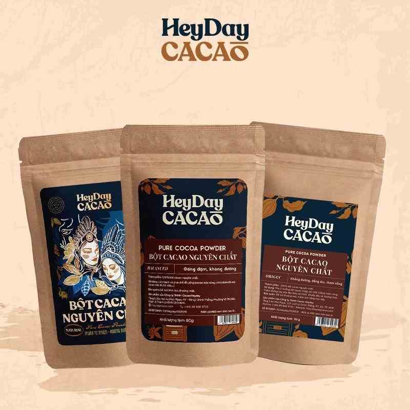 Combo 3 Túi 100% Bột Cacao Nguyên Chất Heyday- Túi Origin 50g, Túi Balanced 80g, Túi Natural 50g - Heyday Cacao