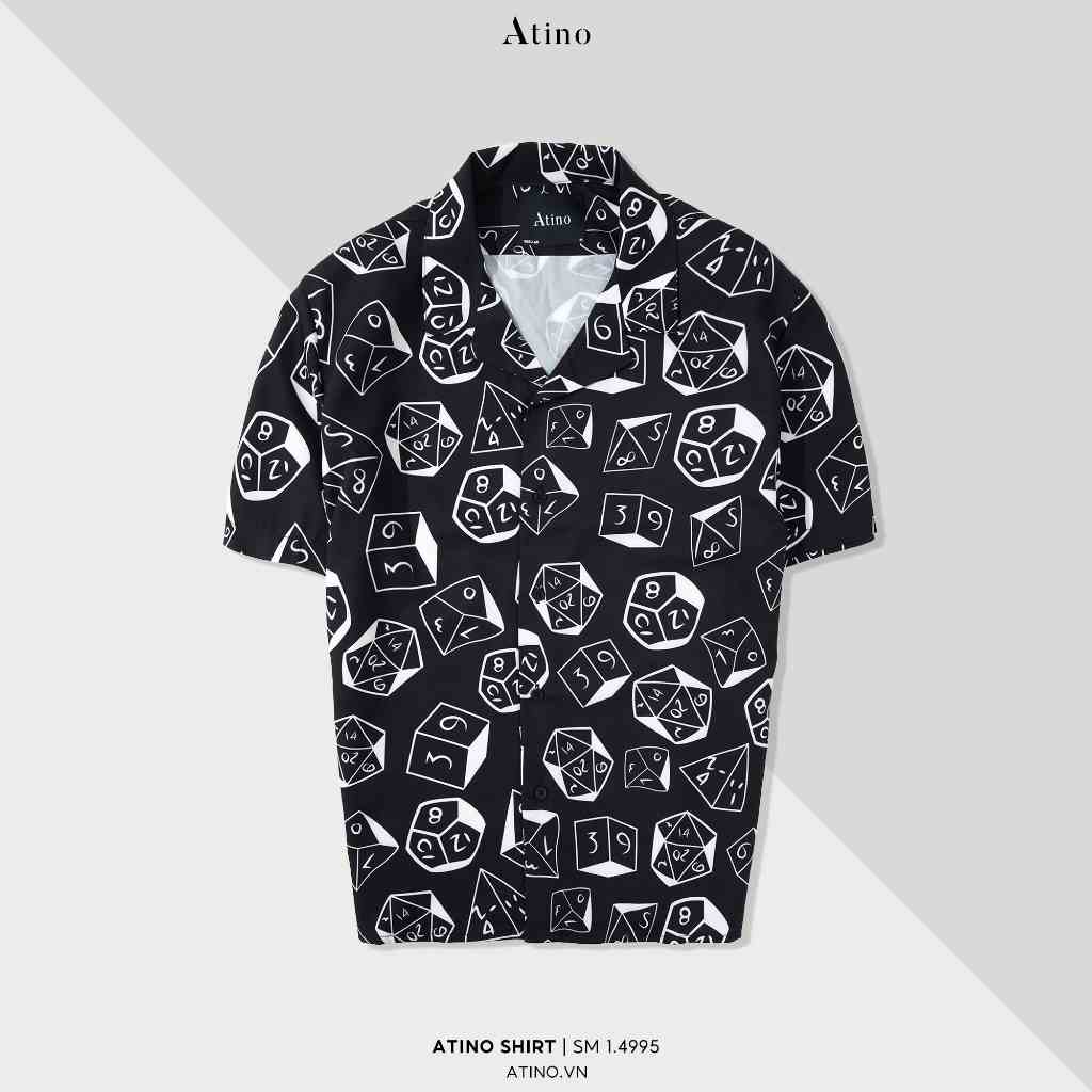 Áo Sơ Mi Cộc Tay Cuban Shirt Họa Tiết DICE nam ATINO vải lụa form regular SM1.4995