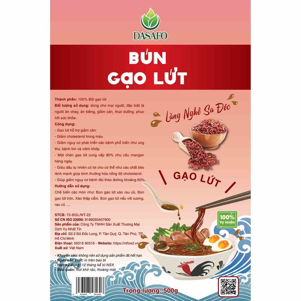 [Mã BMLTB35 giảm đến 35K đơn 99K] Bún gạo lứt DASAFO 500gr - Làng nghề Sa Đéc - Nhất Tín Food