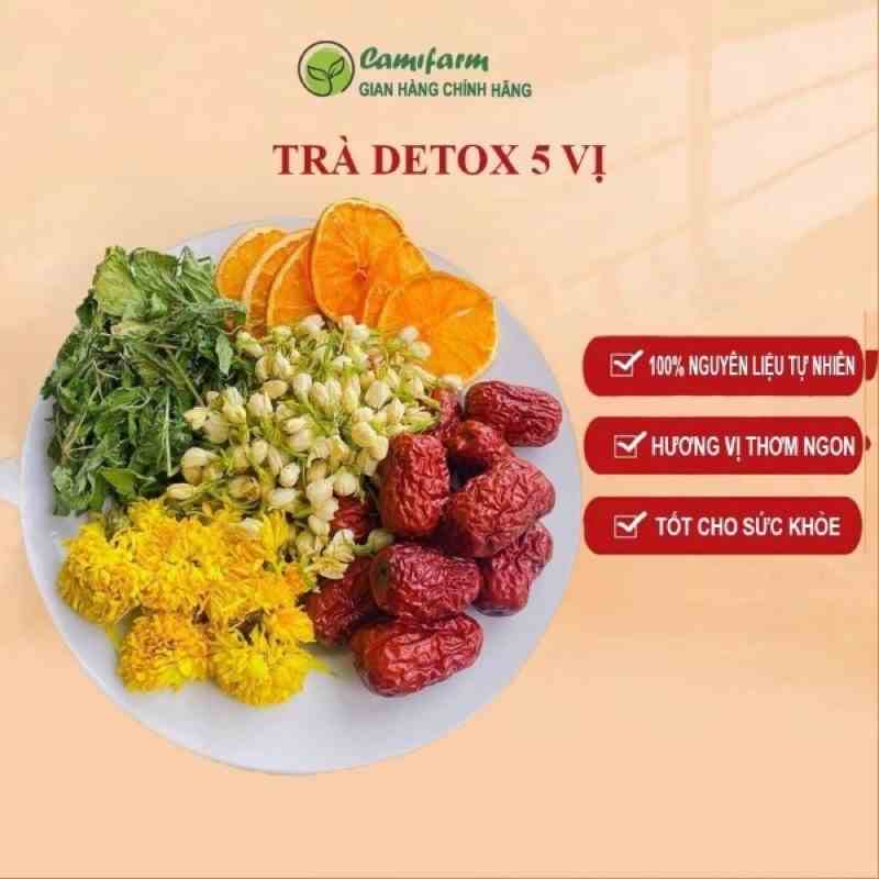 Trà detox 5 vị hộp 30 gói Camifarm (gồm táo đỏ nguyên quả, cam thái lát, hoa nhài, cỏ ngọt, hoa cúc)