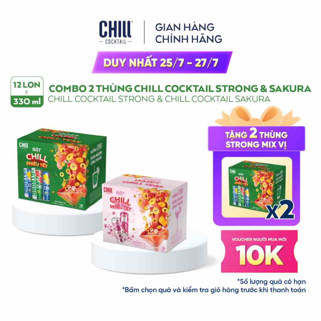 [Mã BMLTB200 giảm đến 100K đơn 499K] Combo 2 thùng 6 lon Chill Cocktail Sakura & Strong mix (12 lon x 330ml)