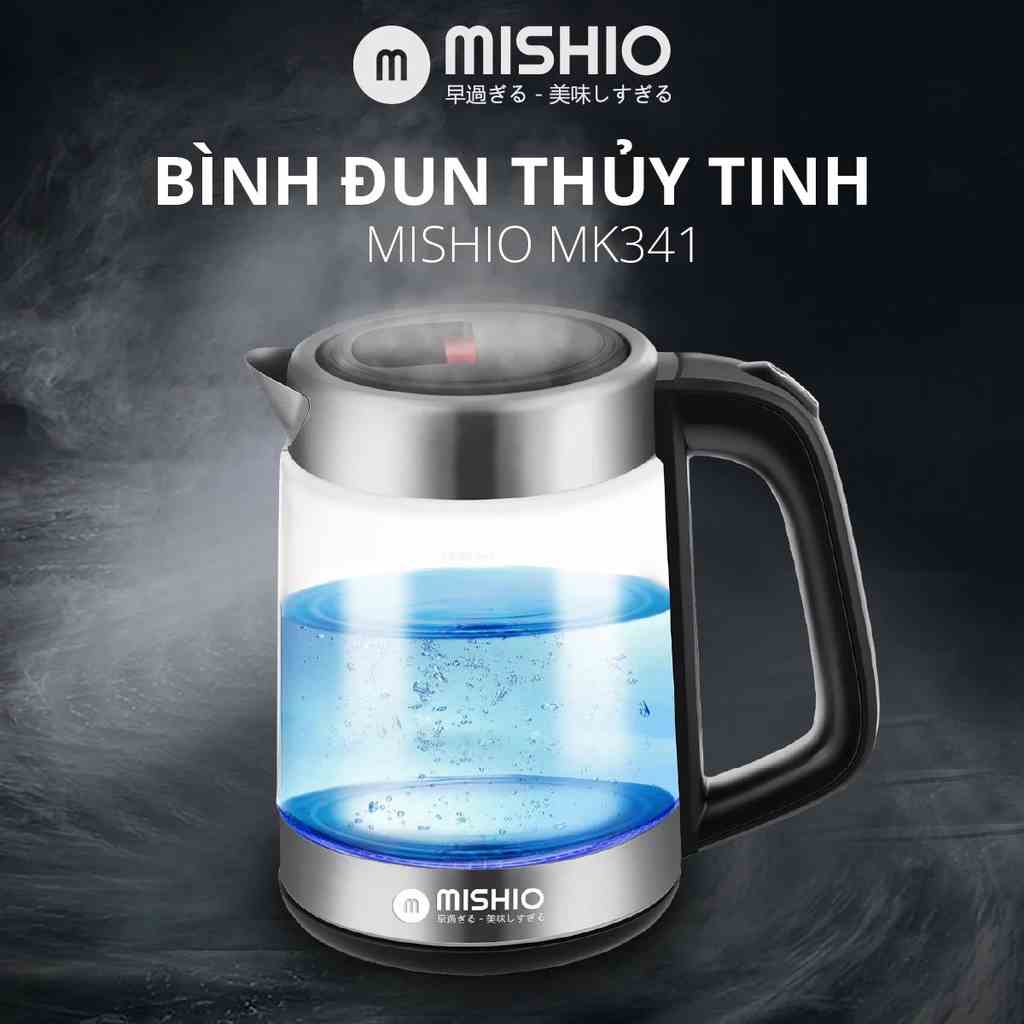 [Mã BMLTB35 giảm đến 35K đơn 99K] Bình đun 1.8L thủy tinh borosilicate mâm inox 304 Mishio MK341