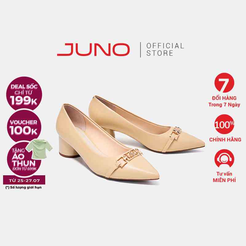 Giày Cao Gót Nữ 5cm Thời Trang JUNO Trang Trí Khoá Logo Juno CG05127