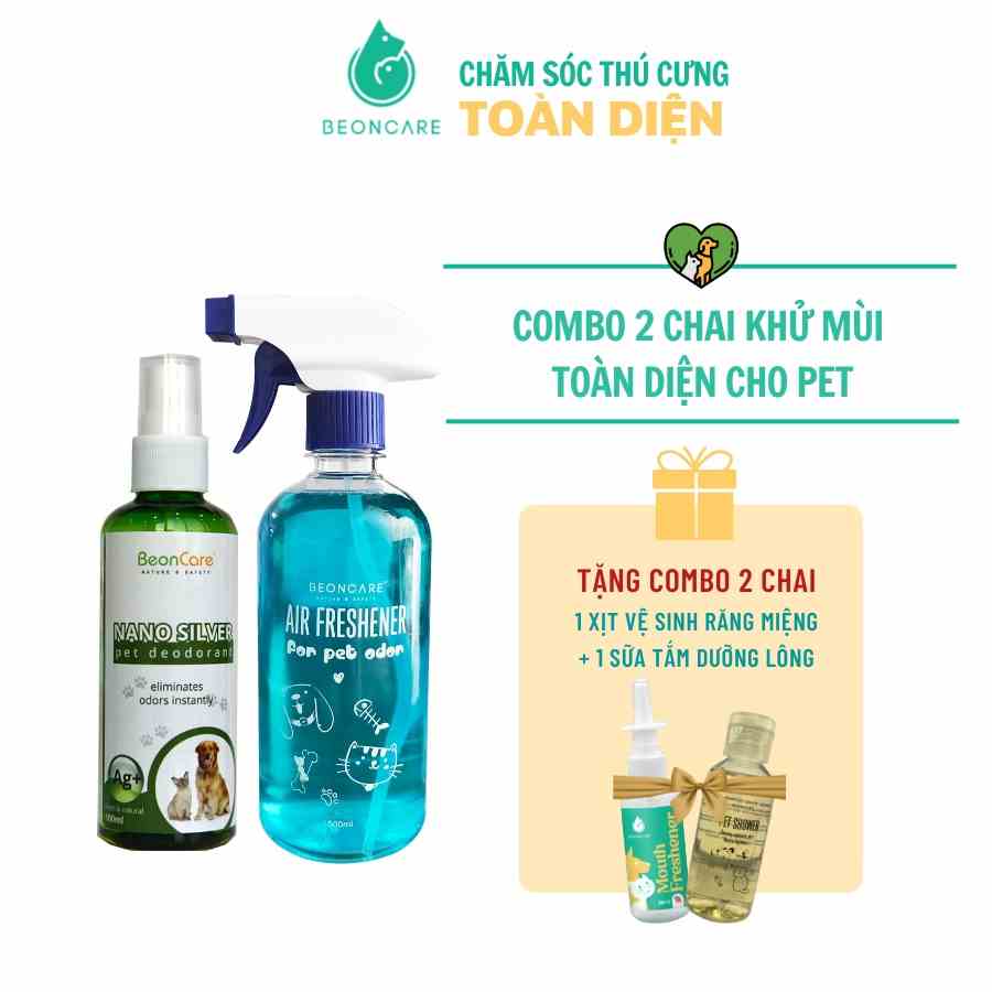 Combo 2 chai xịt khử mùi toàn diện Beoncare gồm 1 chai khử mùi hôi cơ thể thú cưng và 1 chai khử mùi nước tiểu