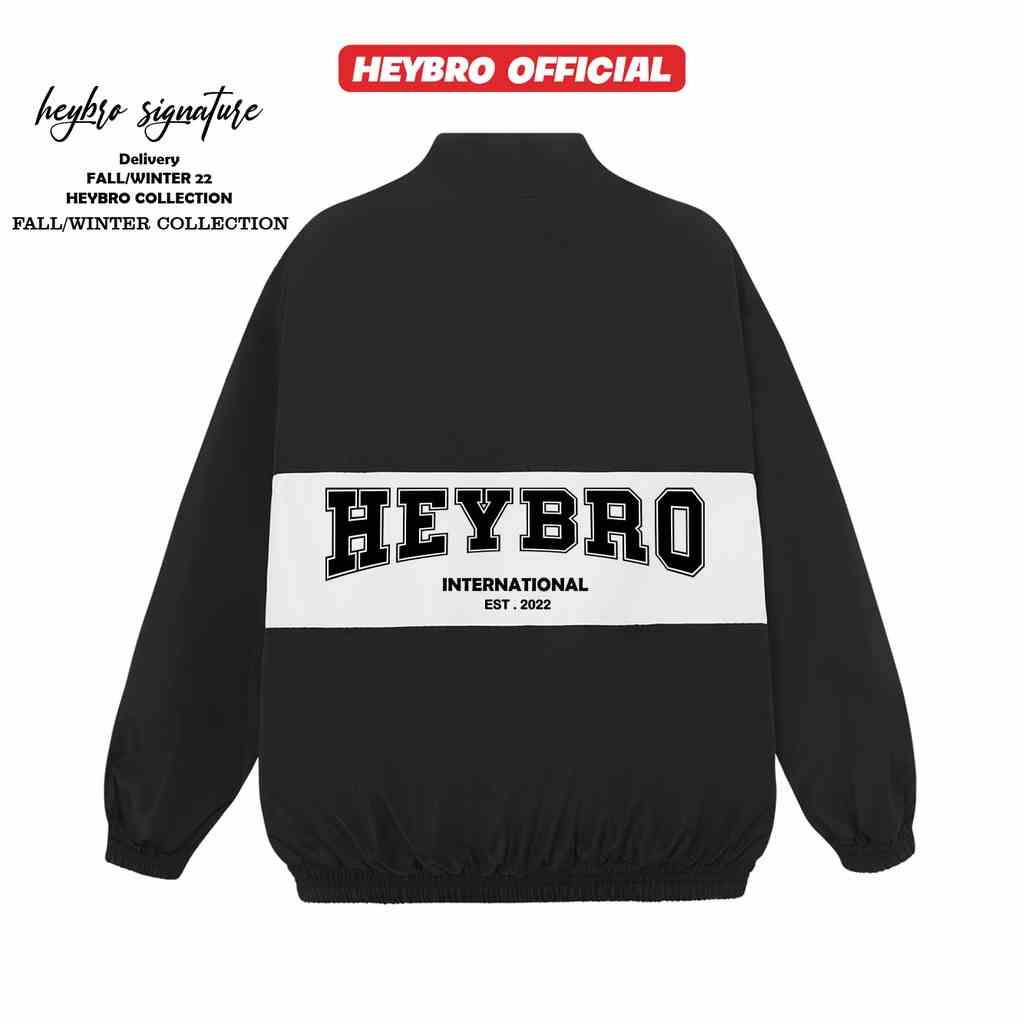 [Mã BMLTB35 giảm đến 35K đơn 99K] Áo khoác gió nam nữ Unisex Jacket HEYBRO Signature vải dù chống nước form rộng basic