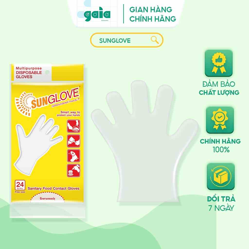 Găng Tay Nylong Tự Phân Hủy SUNGLOVE Kết Cấu Mềm Mại, Chống Trơn, Co Giãn Chắc Chắn, Không Mùi, An Toàn 24 Chiếc/ Túi