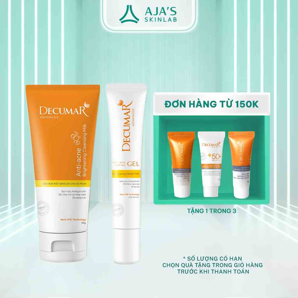 Combo Decumar Advanced sáng da ngừa mụn (Sữa rửa mặt 50gr và Gel mụn THC 20gr) - AJAS SKINLAB