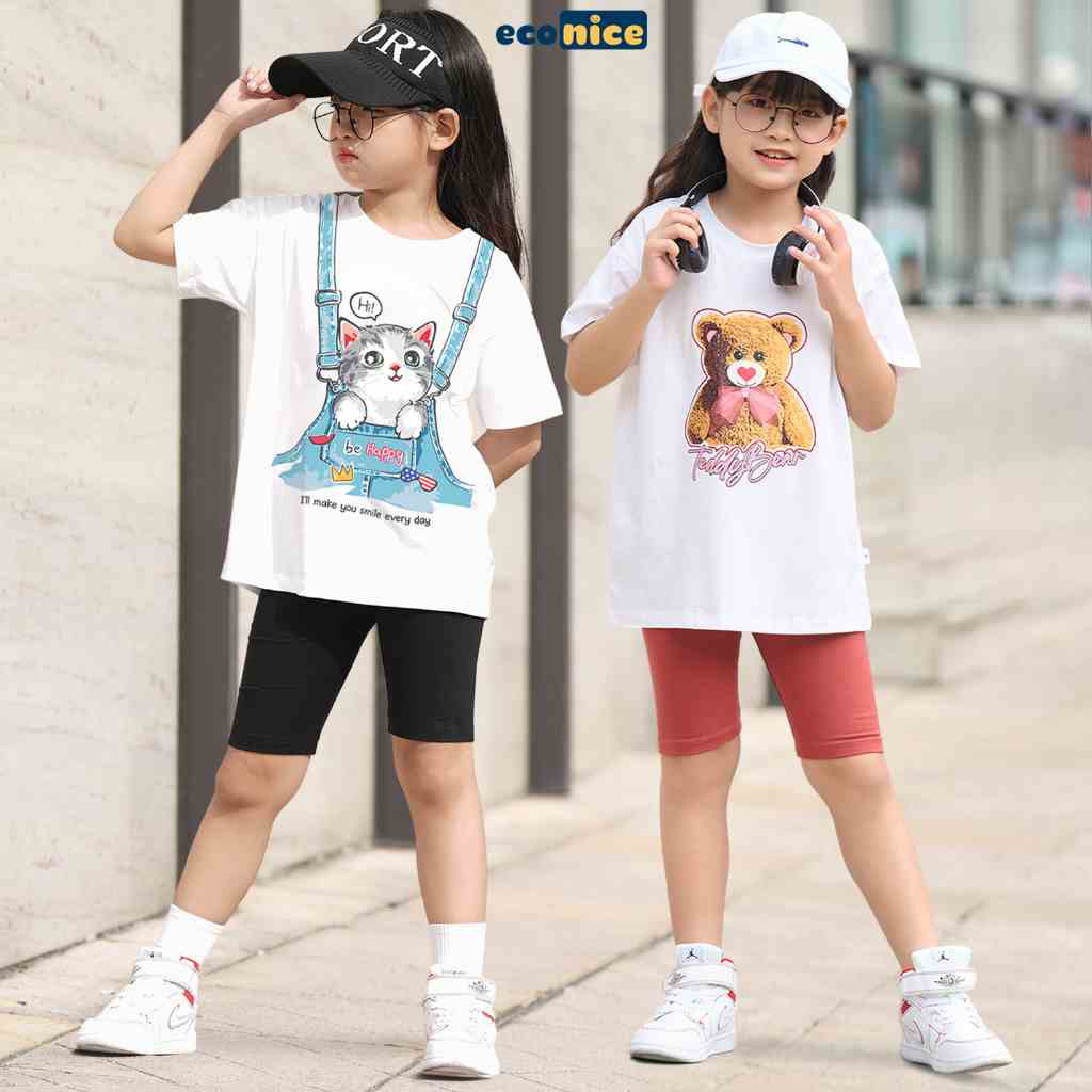 Đồ bộ quần áo thun cotton cho bé gái mặc mùa hè Econice B089. Size đại trẻ em 2, 3, 4, 5, 6, 7, 8, 9, 10, 12,13 tuổi