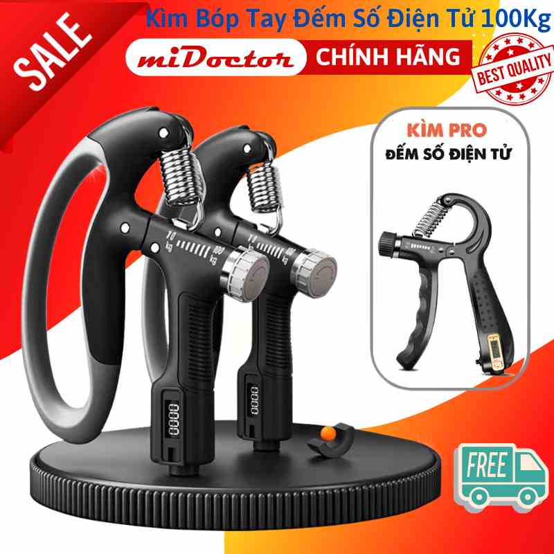 Kìm Bóp Tay - Kìm Tập Lực Cơ Tay Chữ R Dụng Cụ Tập Gym Tại Nhà Điều Chỉnh Lực Từ 5 - 60kg Đếm Số Tự Động Hãng miDoctor