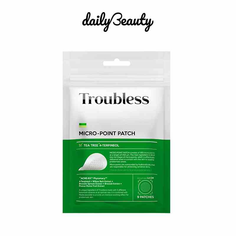 Miếng dán mụn TROUBLESS MICRO-POINT PATCH mỏng nhẹ hỗ trợ tái tạo da 09 miếng Daily Beauty Official