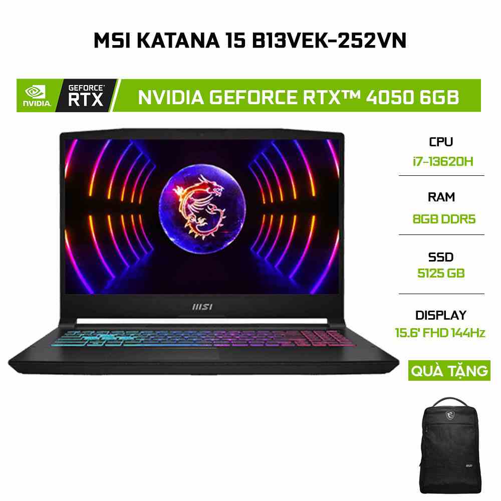 [Mã ELCL12 giảm 12% đơn 10TR] Laptop MSI Katana 15 B13VEK-252VN i7-13620H | 8GB | 512GB | RTX™ 4050 6GB | 15.6